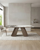 MESA DE COMEDOR TOPE DE MARMOL Y BASE MDF ACABADO DE MADERA