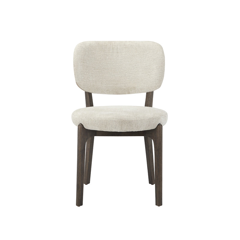 SILLA DE COMEDOR EN TELA BEIGE Y PATAS ACABADO DE MADERA