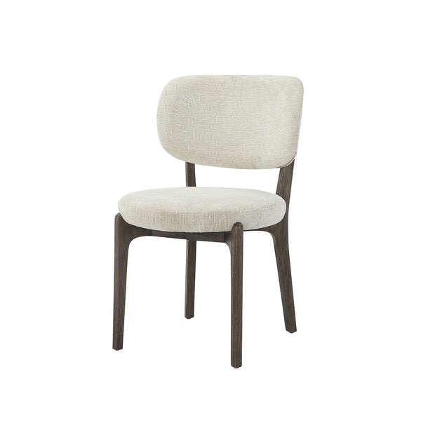 SILLA DE COMEDOR EN TELA BEIGE Y PATAS ACABADO DE MADERA
