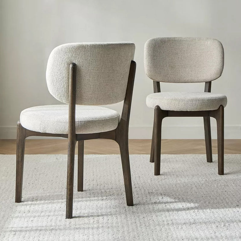 SILLA DE COMEDOR EN TELA BEIGE Y PATAS ACABADO DE MADERA