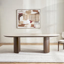 MESA DE COMEDOR DE CERAMICA Y BASE ACABADO EN MADERA