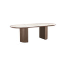 MESA DE COMEDOR DE CERAMICA Y BASE ACABADO EN MADERA