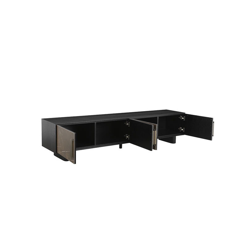 MESA DE TV ACABADO DE MADERA NEGRA Y CERAMICA
