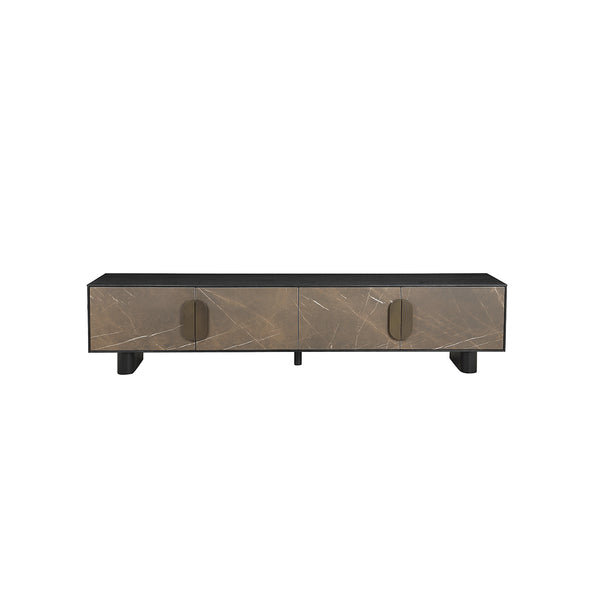 MESA DE TV ACABADO DE MADERA NEGRA Y CERAMICA