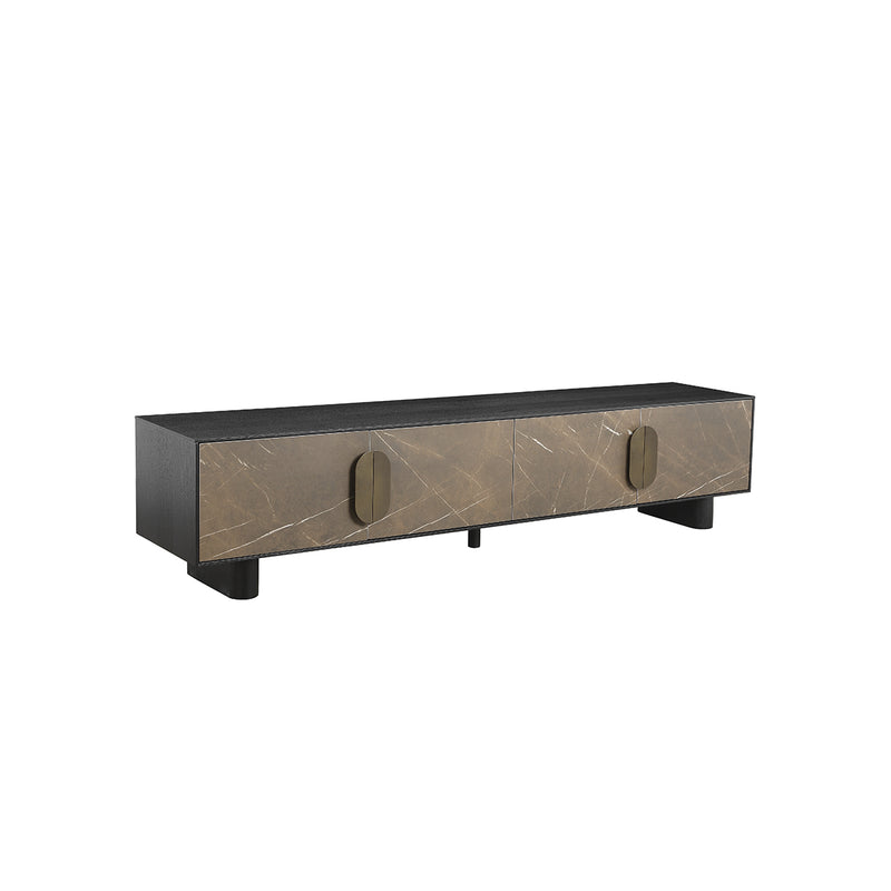 MESA DE TV ACABADO DE MADERA NEGRA Y CERAMICA