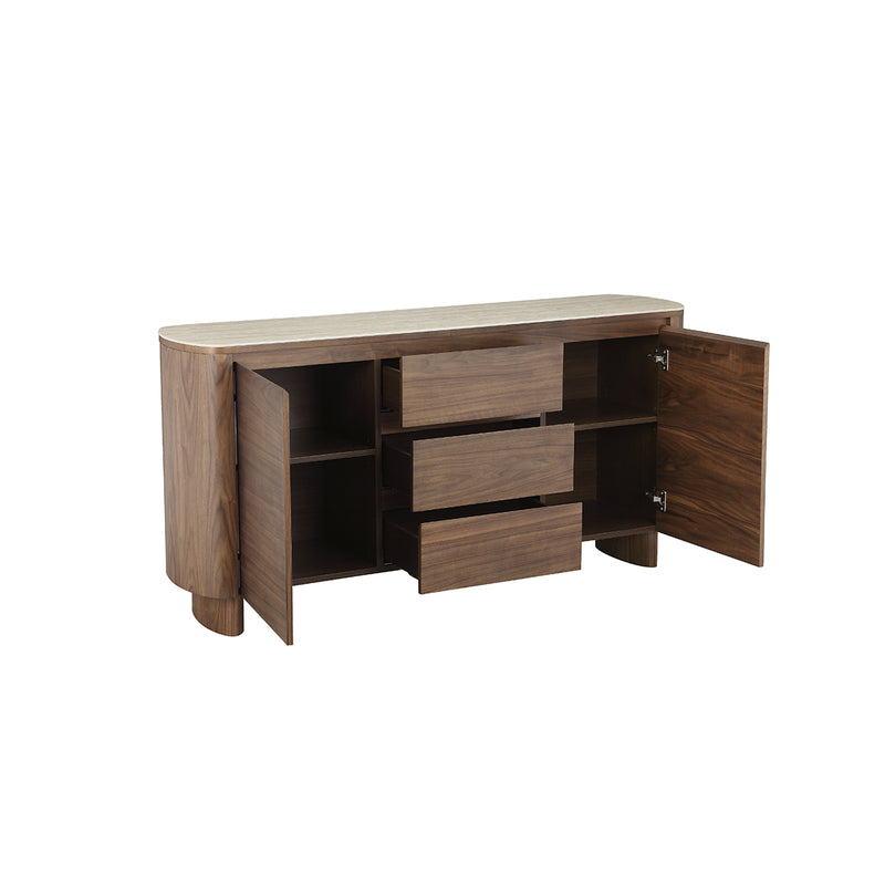 CREDENZA TOPE MARMOL Y BASE ACABADO DE MADERA