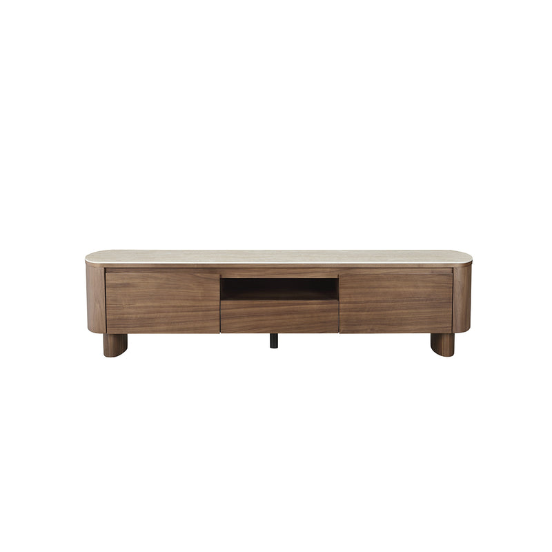 MESA DE TV TOPE MARMOL Y BASE ACABADO DE MADERA