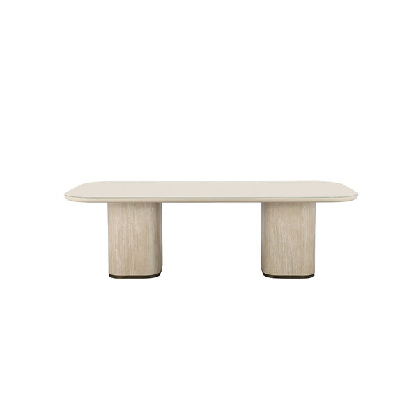 MESA DE COMEDOR CON TOPE DE CRISTAL CREMA Y BASE MDF ESTILO MARMOL