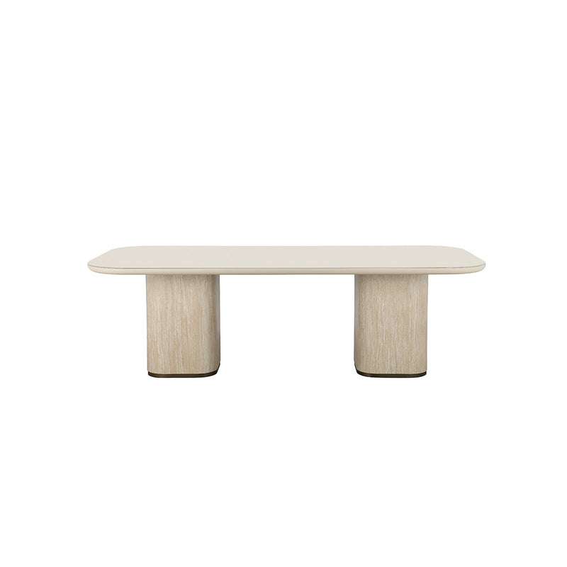 MESA DE COMEDOR CON TOPE DE CRISTAL CREMA Y BASE MDF ESTILO MARMOL