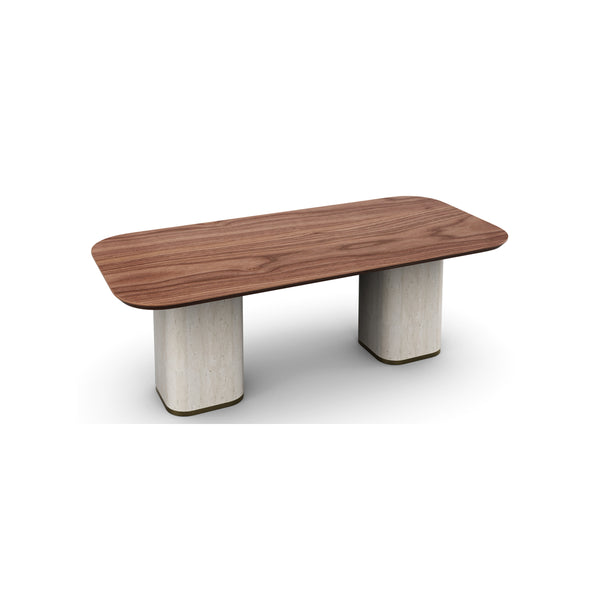 MESA DE COMEDOR CON TOPE ACABADO DE MADERA Y BASE ESTILO MARMOL