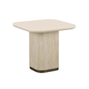 MESA LATERAL TOPE DE CRISTAL CREMA Y BASE MDF ESTILO MARMOL