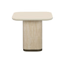 MESA LATERAL TOPE DE CRISTAL CREMA Y BASE MDF ESTILO MARMOL