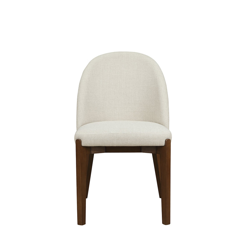 SILLA DE COMEDOR EN TELA BEIGE Y PATAS ACABADO DE MADERA