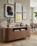 CREDENZA TOPE ESTILO CERAMICA ACABADO DE MADERA Y PATAS CAFE