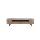 MESA DE TV TOPE ESTILO CERAMICA ACABADO DE MADERA Y PATAS CAFE