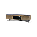MESA DE TV PROCTOR CON TOPE ESTILO MARMOL Y BASE DORADA