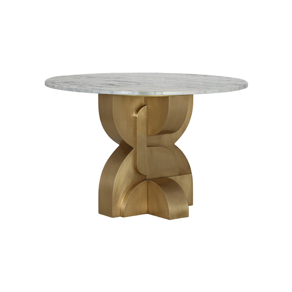 MESA DE COMEDOR KELSIE HALL CON TOPE ESTILO MARMOL Y BASE DORADA