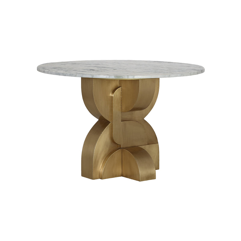 MESA DE COMEDOR KELSIE HALL CON TOPE ESTILO MARMOL Y BASE DORADA