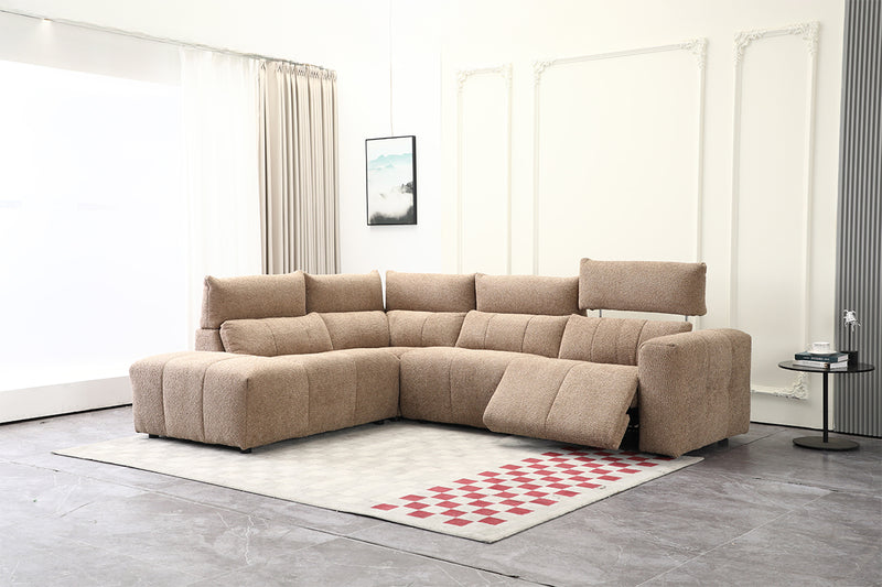 SOFA SECCIONAL RECLBINABLE ELECTRICO EN TELA MARRON KAKI