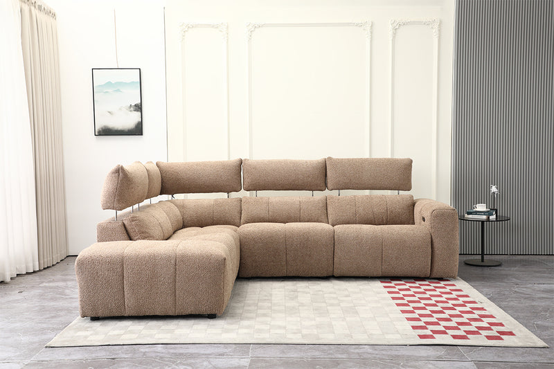 SOFA SECCIONAL RECLBINABLE ELECTRICO EN TELA MARRON KAKI