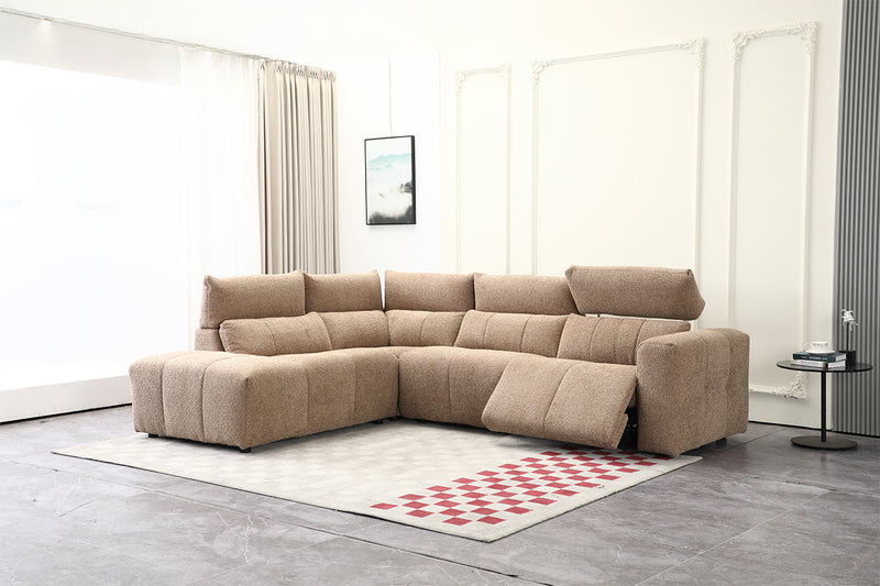 SOFA SECCIONAL RECLBINABLE ELECTRICO EN TELA MARRON KAKI