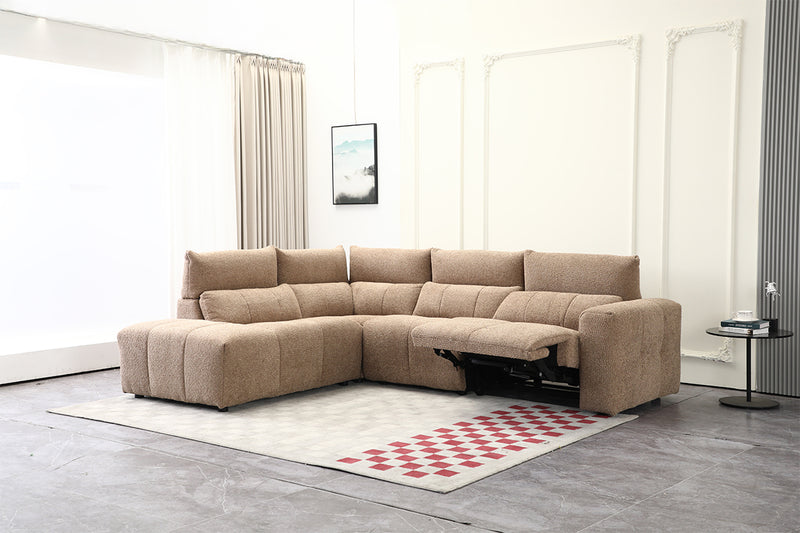 SOFA SECCIONAL RECLBINABLE ELECTRICO EN TELA MARRON KAKI