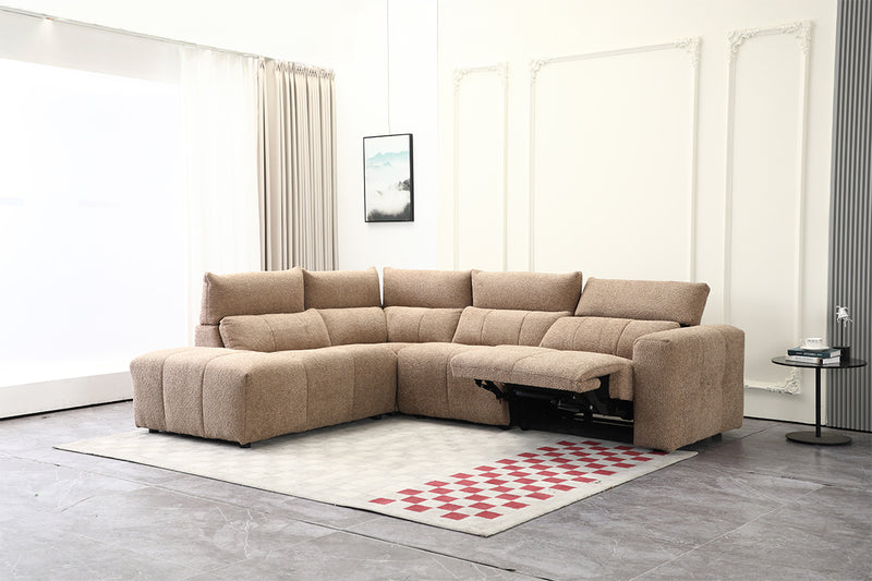 SOFA SECCIONAL RECLBINABLE ELECTRICO EN TELA MARRON KAKI