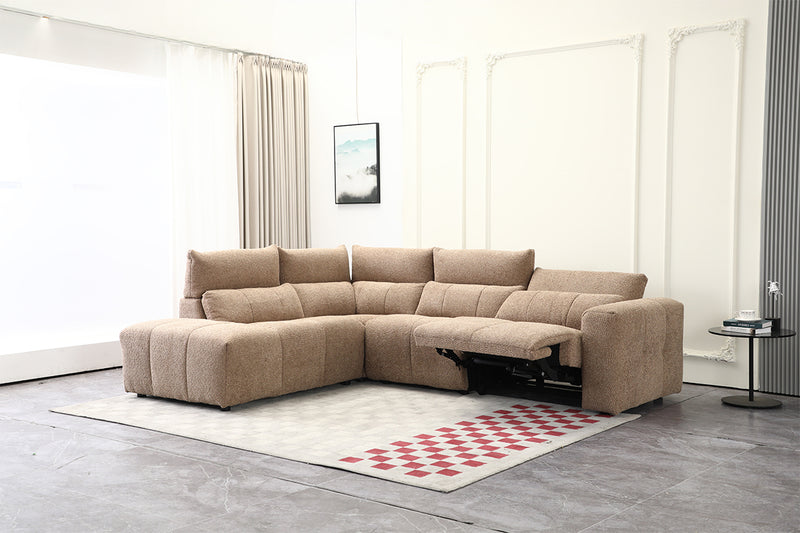 SOFA SECCIONAL RECLBINABLE ELECTRICO EN TELA MARRON KAKI