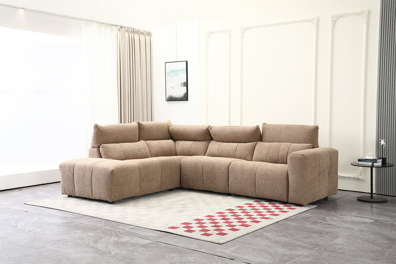 SOFA SECCIONAL RECLBINABLE ELECTRICO EN TELA MARRON KAKI