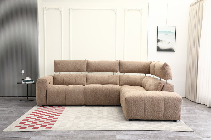 SOFA SECCIONAL RECLBINABLE ELECTRICO EN TELA MARRON KAKI