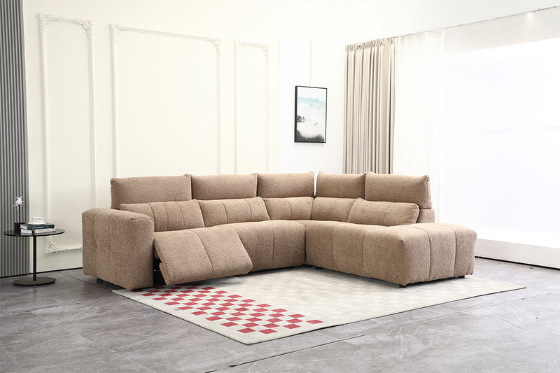 SOFA SECCIONAL RECLBINABLE ELECTRICO EN TELA MARRON KAKI