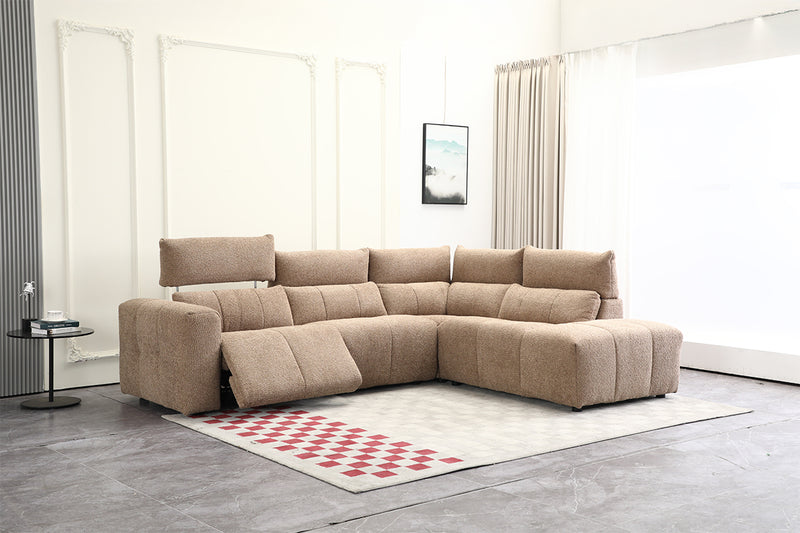 SOFA SECCIONAL RECLBINABLE ELECTRICO EN TELA MARRON KAKI