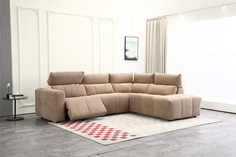 SOFA SECCIONAL RECLBINABLE ELECTRICO EN TELA MARRON KAKI