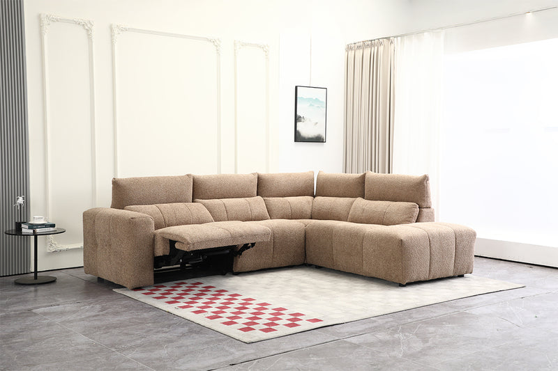 SOFA SECCIONAL RECLBINABLE ELECTRICO EN TELA MARRON KAKI