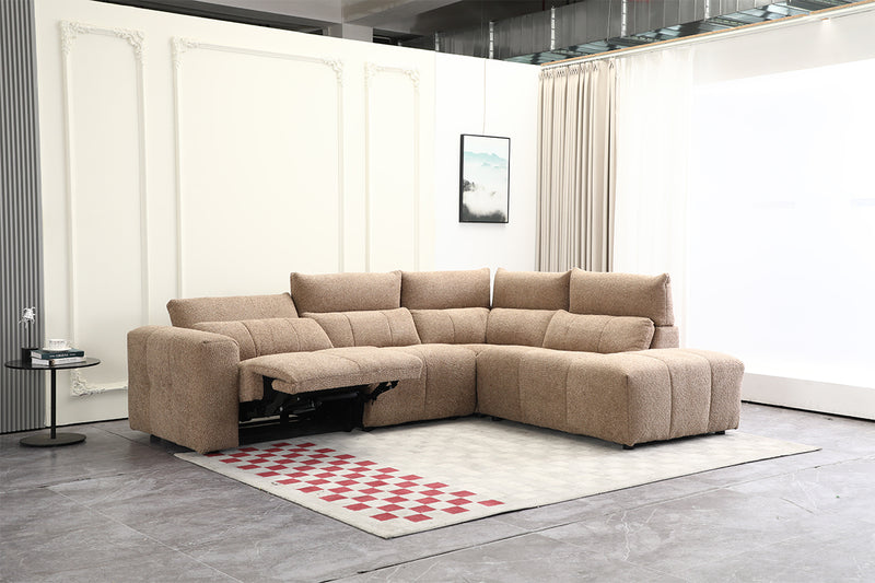 SOFA SECCIONAL RECLBINABLE ELECTRICO EN TELA MARRON KAKI