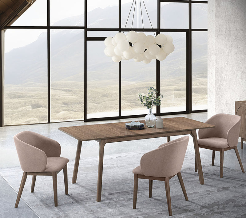 SILLA DE COMEDOR ROWEN EN TELA TAUPE Y PATAS ACABADO DE MADERA