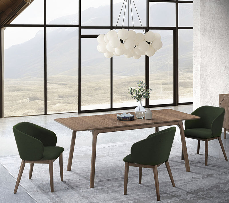 SILLA DE COMEDOR ROWEN EN TEL VERDE Y PATAS ACABADO DE MADERA