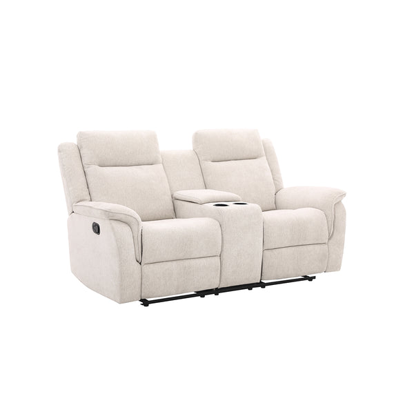 SOFA RECLINABLE DE DOS ASIENTOS MANUAL EN TELA BEIGE