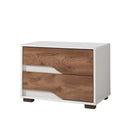 MESA DE NOCHE BLANCA Y ACABADO DE MADERA