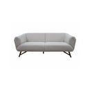 SOFA ESTACIONARIO DE DOS ASIENTOS EN TELA BEIGE CLARO Y PATAS MARRONES