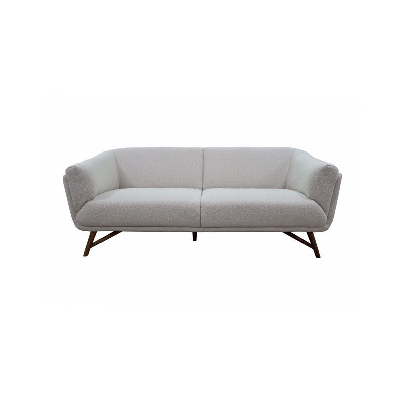 SOFA ESTACIONARIO DE DOS ASIENTOS EN TELA BEIGE CLARO Y PATAS MARRONES