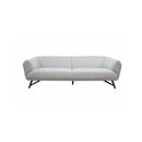 SOFA ESTACIONARIO DE TRES ASIENTOS EN TELA BEIGE CLARO Y PATAS MARRONES
