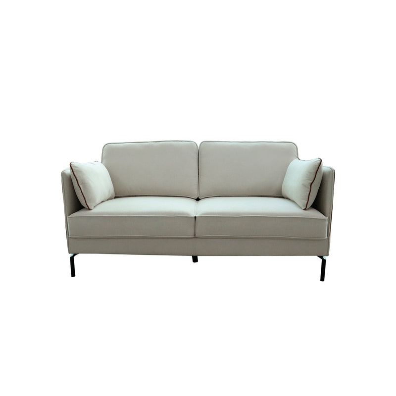 SOFA ESTACIONARIO DE DOS ASIENTOS EN TELA BEIGE Y PU CAMEL