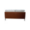 SOFA ESTACIONARIO DE DOS ASIENTOS EN TELA BEIGE Y PU CAMEL