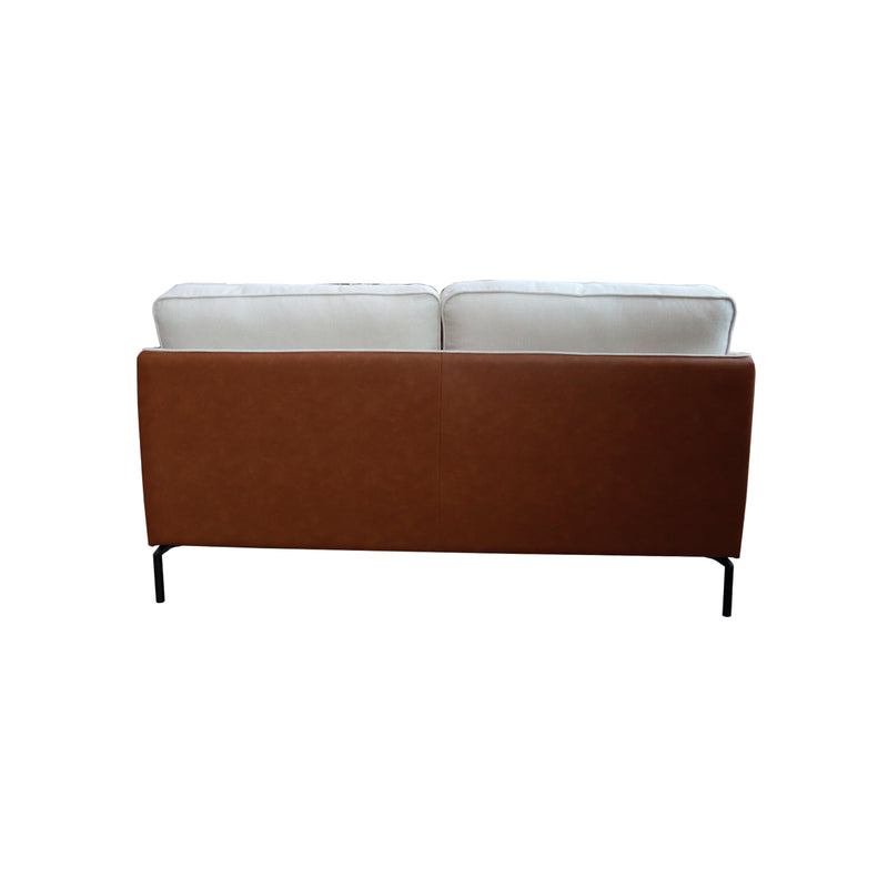 SOFA ESTACIONARIO DE DOS ASIENTOS EN TELA BEIGE Y PU CAMEL