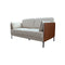 SOFA ESTACIONARIO DE DOS ASIENTOS EN TELA BEIGE Y PU CAMEL