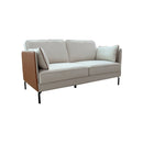 SOFA ESTACIONARIO DE DOS ASIENTOS EN TELA BEIGE Y PU CAMEL