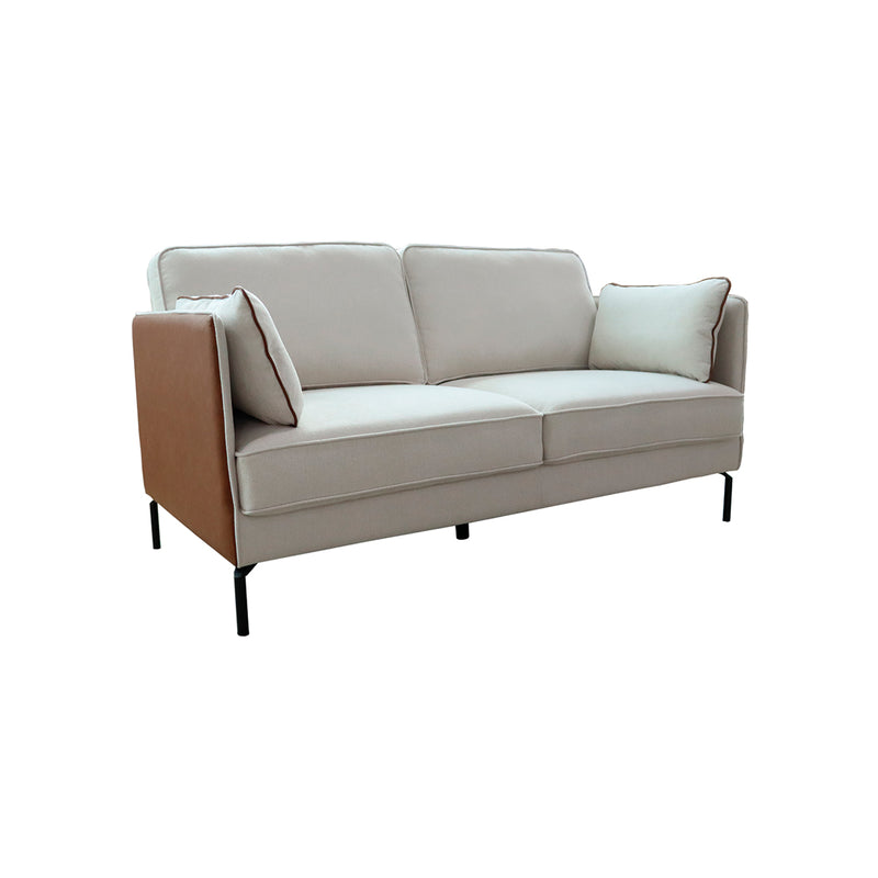 SOFA ESTACIONARIO DE DOS ASIENTOS EN TELA BEIGE Y PU CAMEL