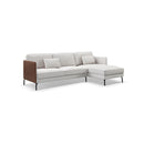 SOFA SECCIONAL ESTACIONARIO DERECHO EN TELA BEIGE Y PU CAMEL