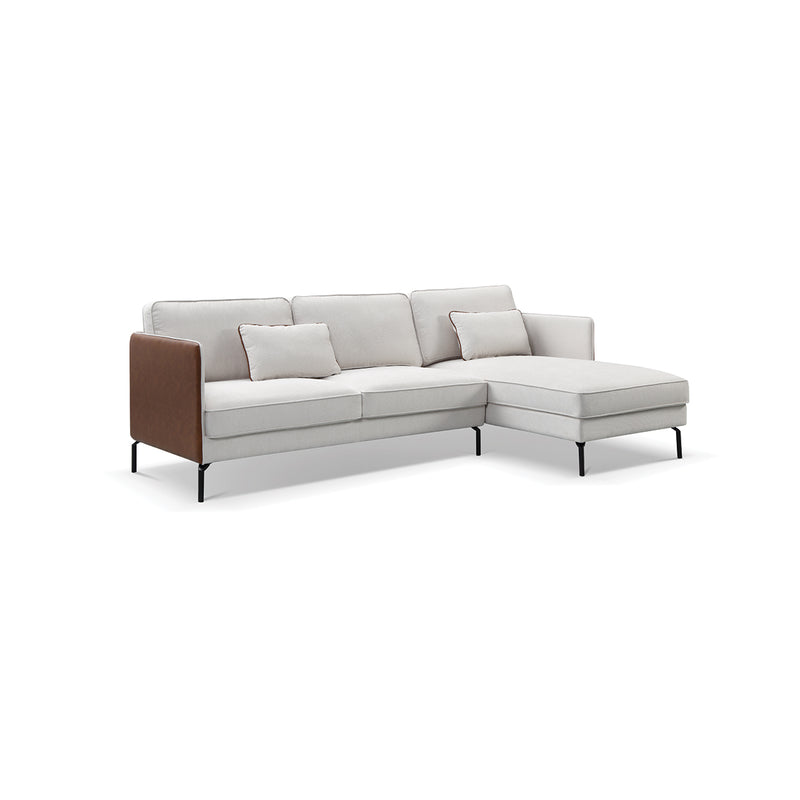 SOFA SECCIONAL ESTACIONARIO DERECHO EN TELA BEIGE Y PU CAMEL
